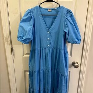 Blue Puff Sleeve Dress